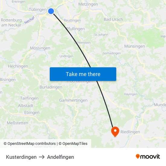 Kusterdingen to Andelfingen map