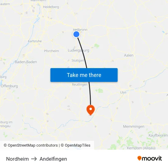 Nordheim to Andelfingen map