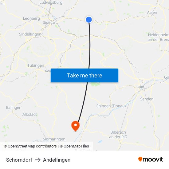 Schorndorf to Andelfingen map