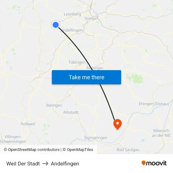 Weil Der Stadt to Andelfingen map