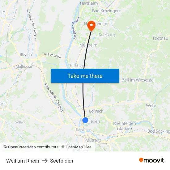 Weil am Rhein to Seefelden map