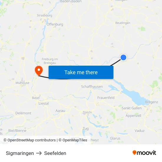 Sigmaringen to Seefelden map