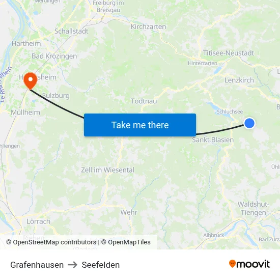 Grafenhausen to Seefelden map