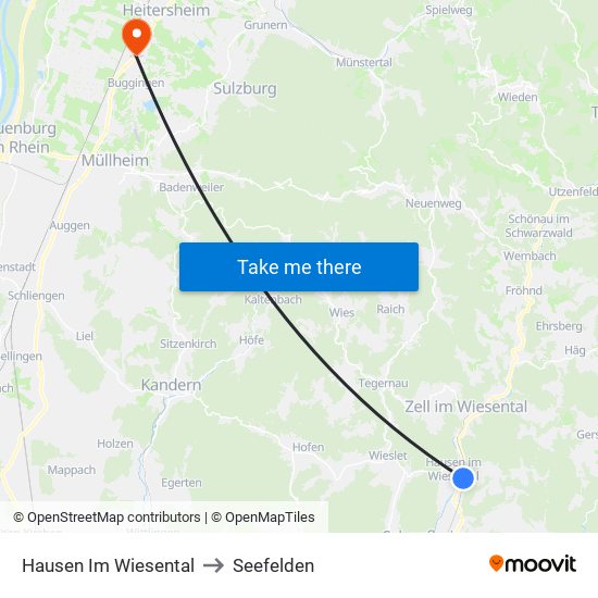 Hausen Im Wiesental to Seefelden map