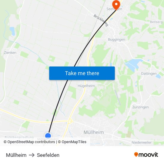 Müllheim to Seefelden map