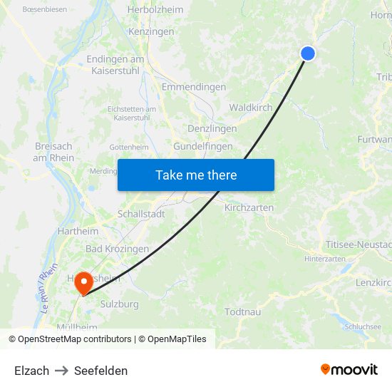 Elzach to Seefelden map