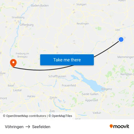 Vöhringen to Seefelden map
