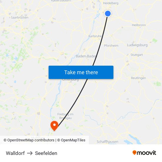 Walldorf to Seefelden map