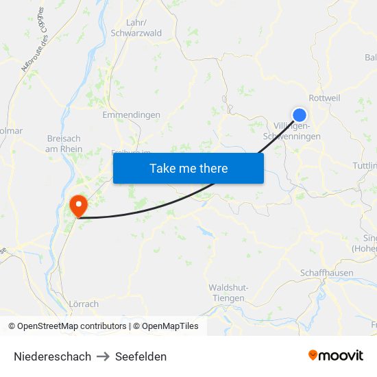 Niedereschach to Seefelden map