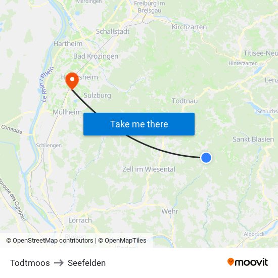 Todtmoos to Seefelden map