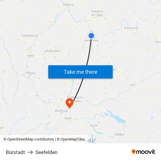 Bürstadt to Seefelden map