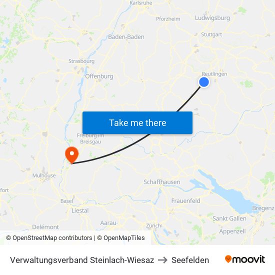 Verwaltungsverband Steinlach-Wiesaz to Seefelden map