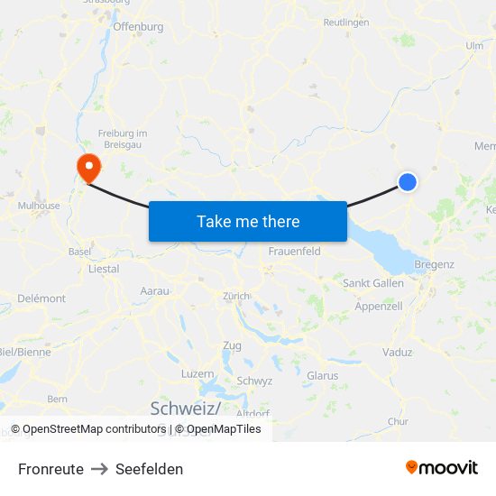 Fronreute to Seefelden map