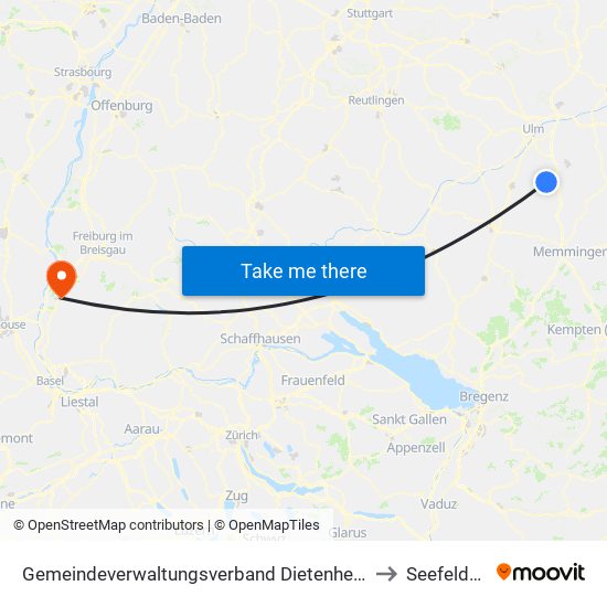 Gemeindeverwaltungsverband Dietenheim to Seefelden map