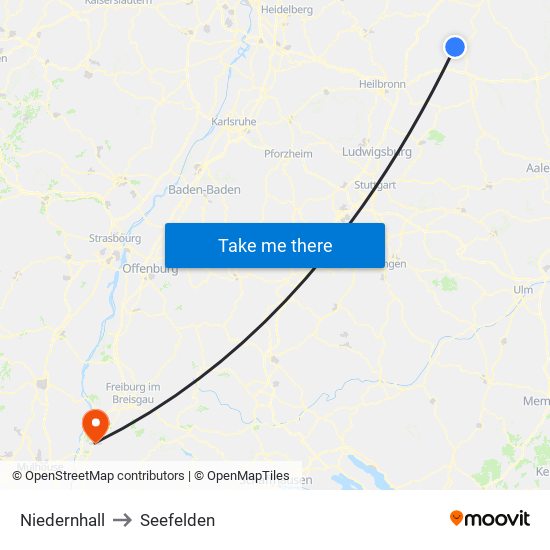 Niedernhall to Seefelden map