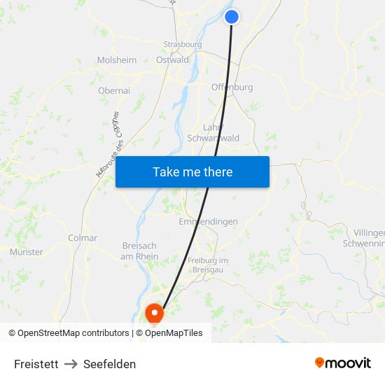 Freistett to Seefelden map