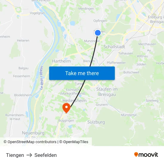 Tiengen to Seefelden map