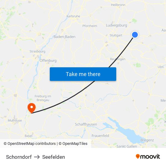 Schorndorf to Seefelden map