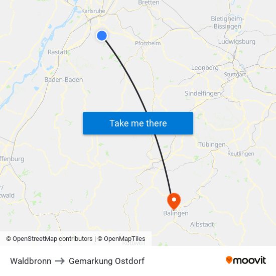 Waldbronn to Gemarkung Ostdorf map