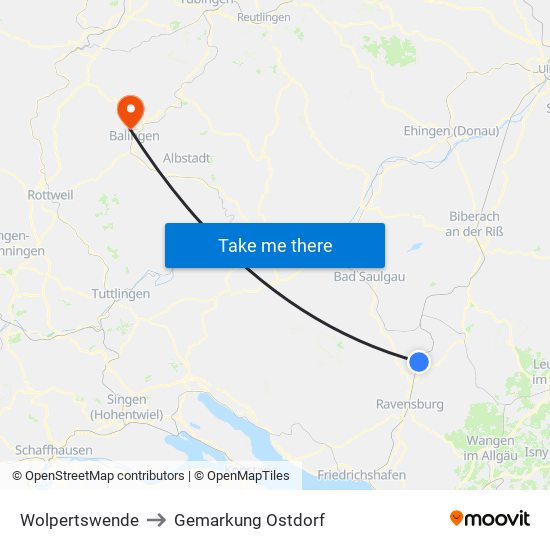 Wolpertswende to Gemarkung Ostdorf map