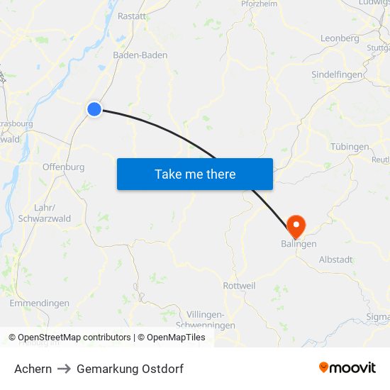 Achern to Gemarkung Ostdorf map