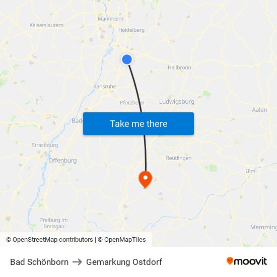 Bad Schönborn to Gemarkung Ostdorf map