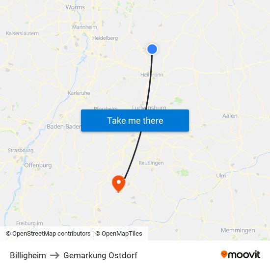 Billigheim to Gemarkung Ostdorf map