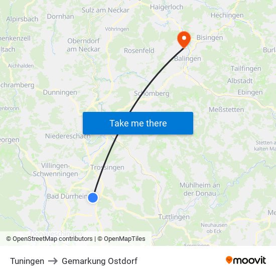 Tuningen to Gemarkung Ostdorf map