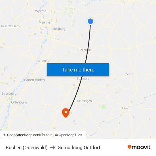 Buchen (Odenwald) to Gemarkung Ostdorf map