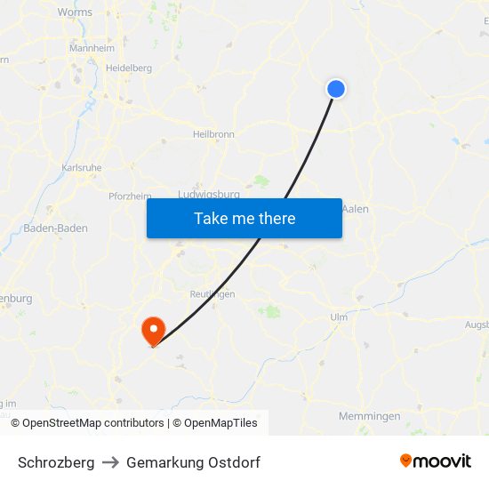 Schrozberg to Gemarkung Ostdorf map