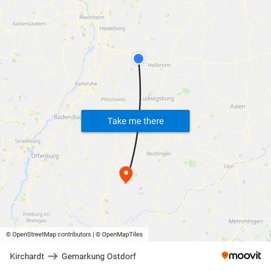 Kirchardt to Gemarkung Ostdorf map