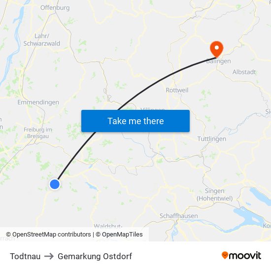 Todtnau to Gemarkung Ostdorf map