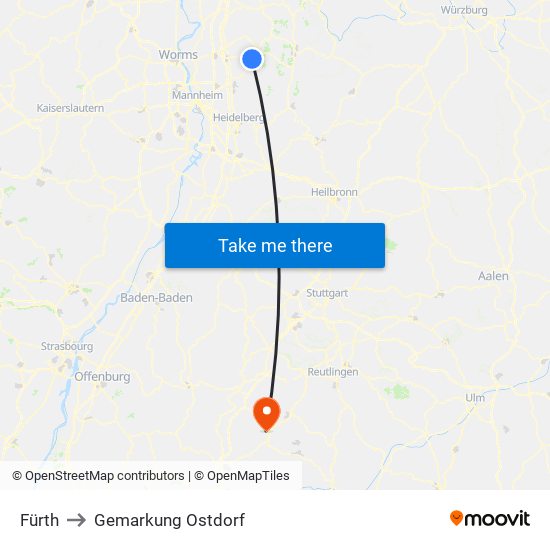 Fürth to Gemarkung Ostdorf map