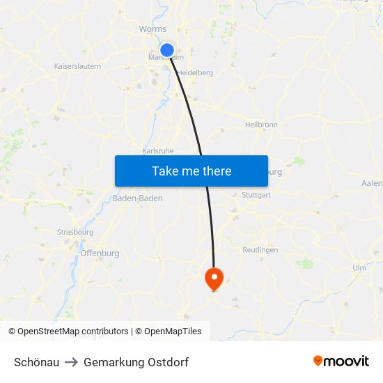 Schönau to Gemarkung Ostdorf map