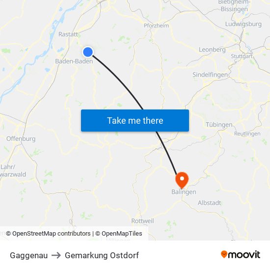 Gaggenau to Gemarkung Ostdorf map