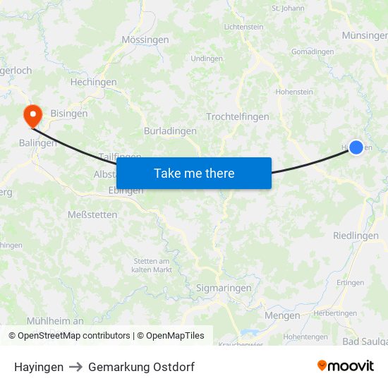 Hayingen to Gemarkung Ostdorf map