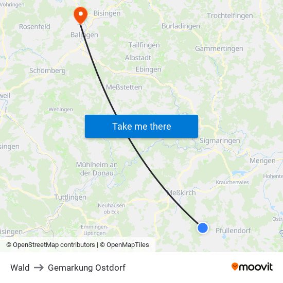 Wald to Gemarkung Ostdorf map