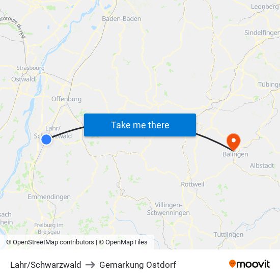 Lahr/Schwarzwald to Gemarkung Ostdorf map