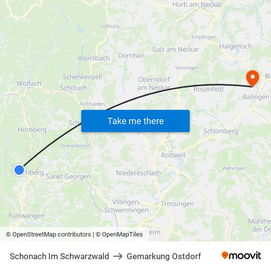 Schonach Im Schwarzwald to Gemarkung Ostdorf map