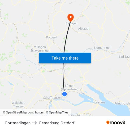 Gottmadingen to Gemarkung Ostdorf map