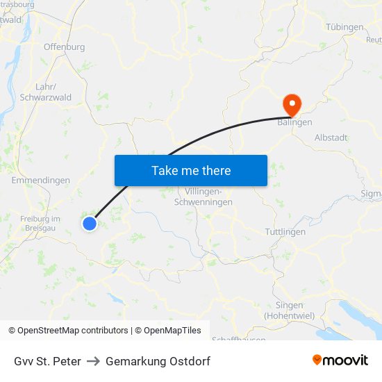 Gvv St. Peter to Gemarkung Ostdorf map