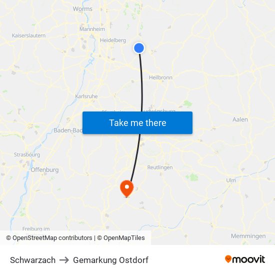 Schwarzach to Gemarkung Ostdorf map