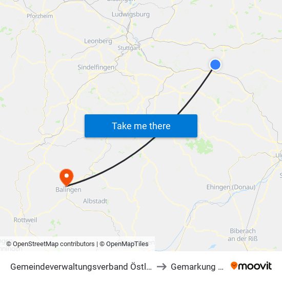 Gemeindeverwaltungsverband Östlicher Schurwald to Gemarkung Ostdorf map