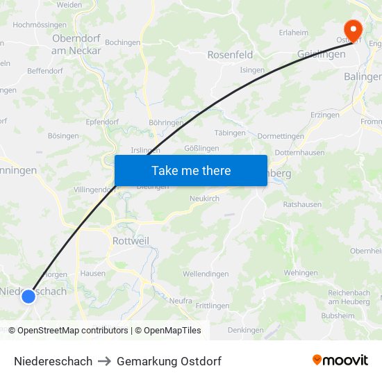 Niedereschach to Gemarkung Ostdorf map