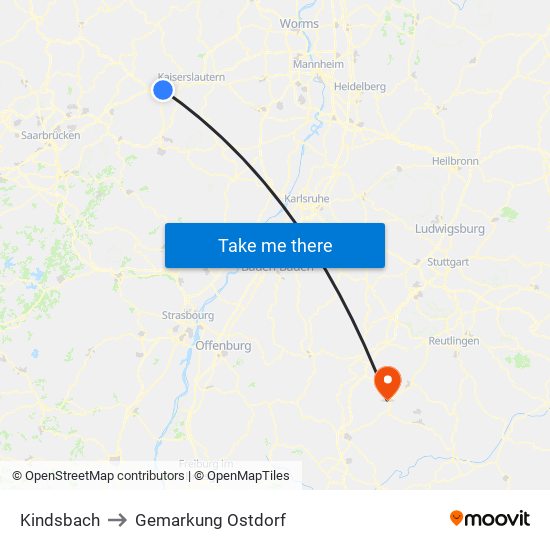 Kindsbach to Gemarkung Ostdorf map