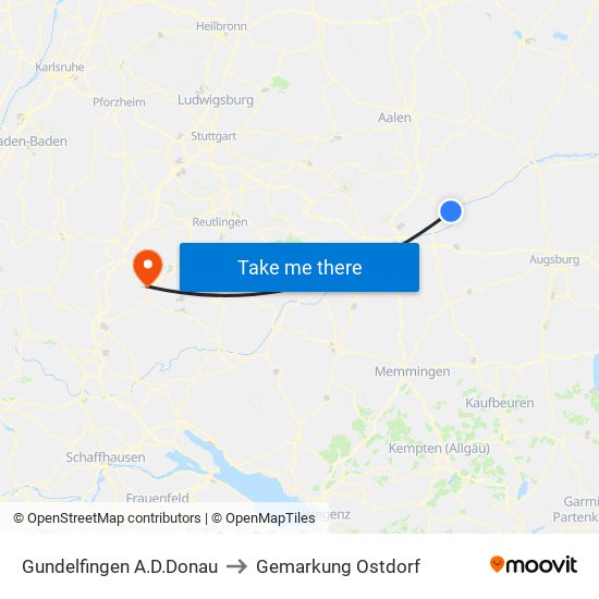 Gundelfingen A.D.Donau to Gemarkung Ostdorf map