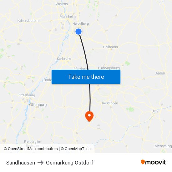 Sandhausen to Gemarkung Ostdorf map