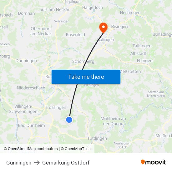 Gunningen to Gemarkung Ostdorf map