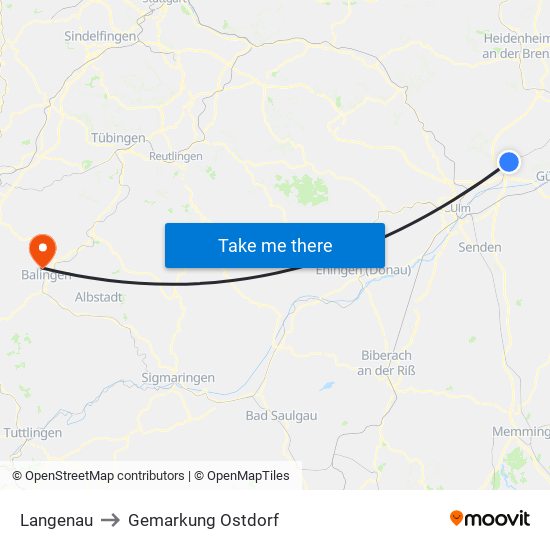 Langenau to Gemarkung Ostdorf map