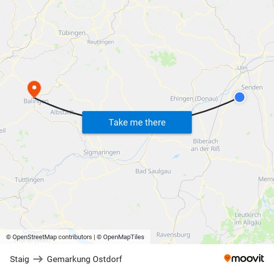 Staig to Gemarkung Ostdorf map